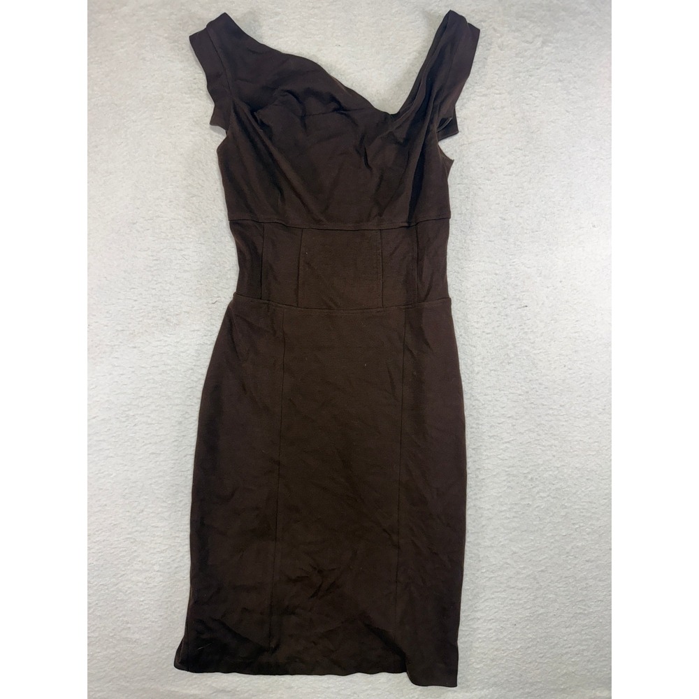 Cache Brown Asymmetrical Draped Neckline Sheath Cocktail Dress Size 2